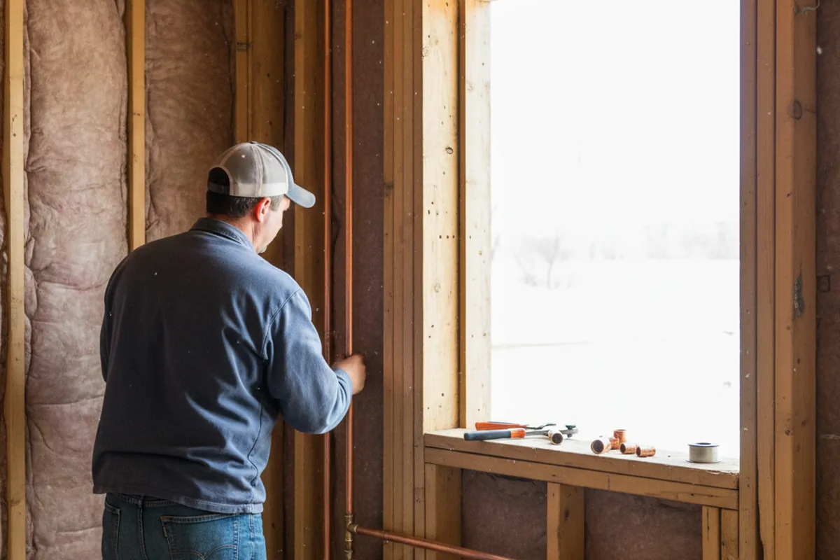 Licensed plumber running new copper supply lines in a Calmar home